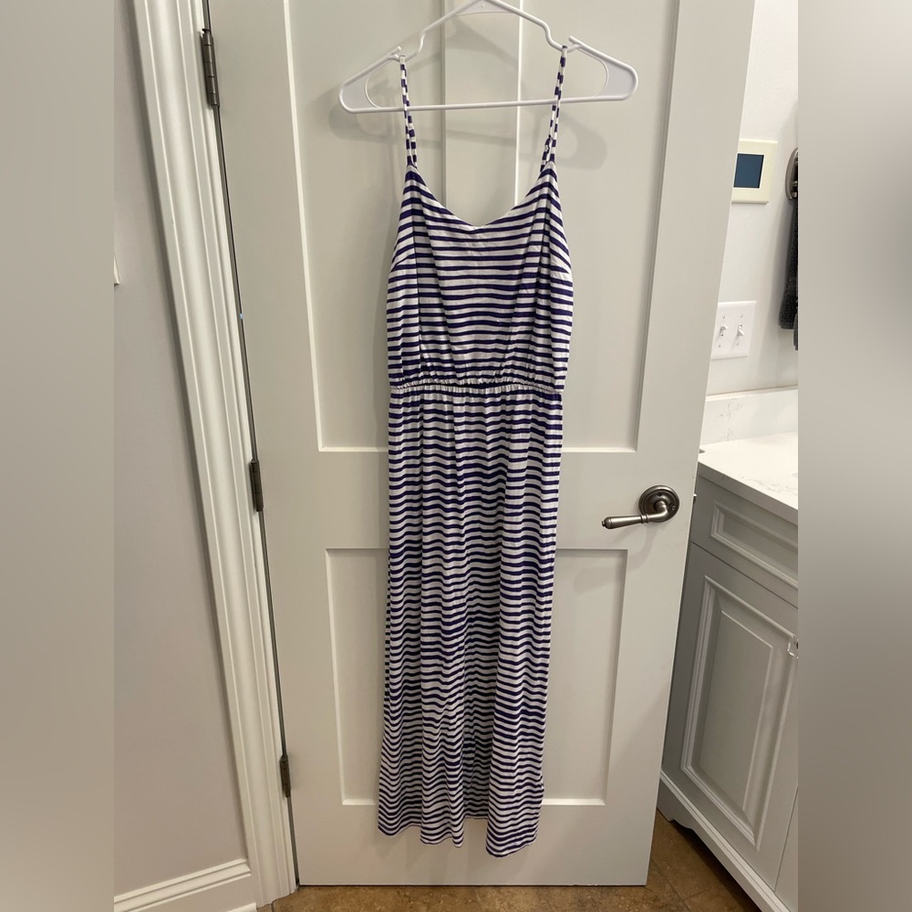 GAP Purple and White Striped Maxi Dress